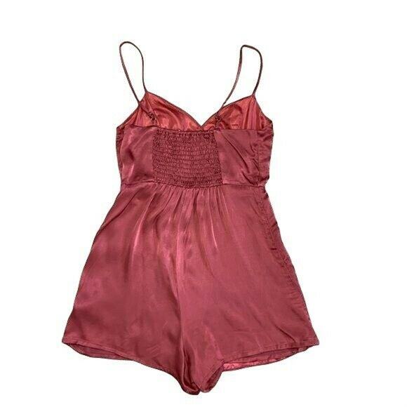 Pacsun LA Hearts copper satin asymmetrical button wrap romper coral jumpsuit XS - Picture 6 of 13